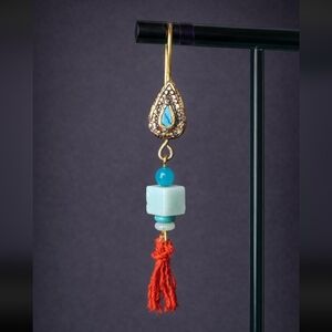 Silver Plated Brass + Blue Amazonite Dangle Earrings+Sacred Indian Kalava Thread